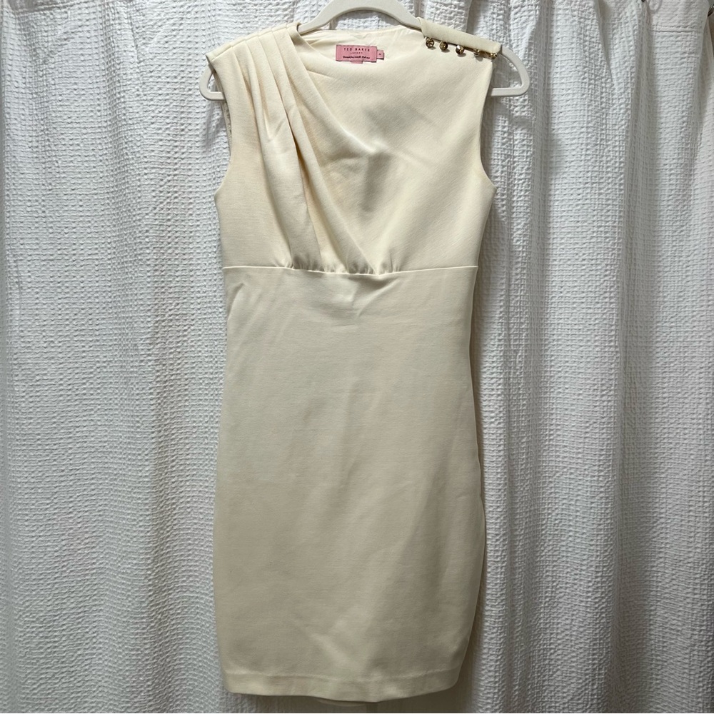 Ted Baker Cream Sheath Dress Sleeveless Cowl Neck